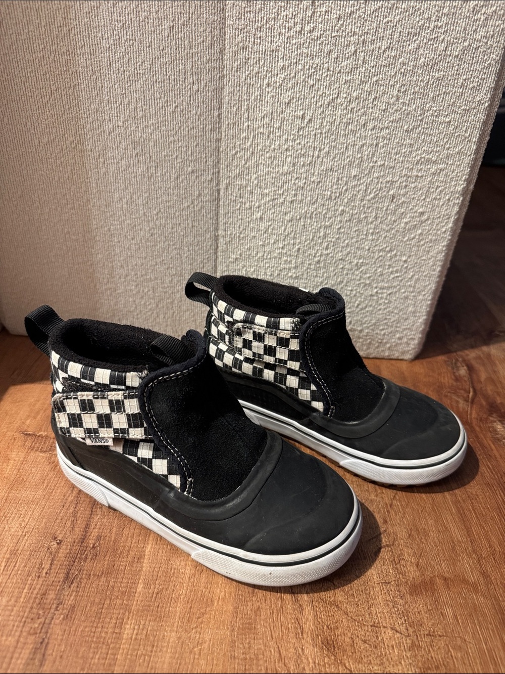 Kids Black & White Check Vans Slip-On Rain boots